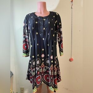 White Mark Womens Plus 1XL Lucy Tunic Top Black Red 3/4 Sleeves‎ Bohemian floral